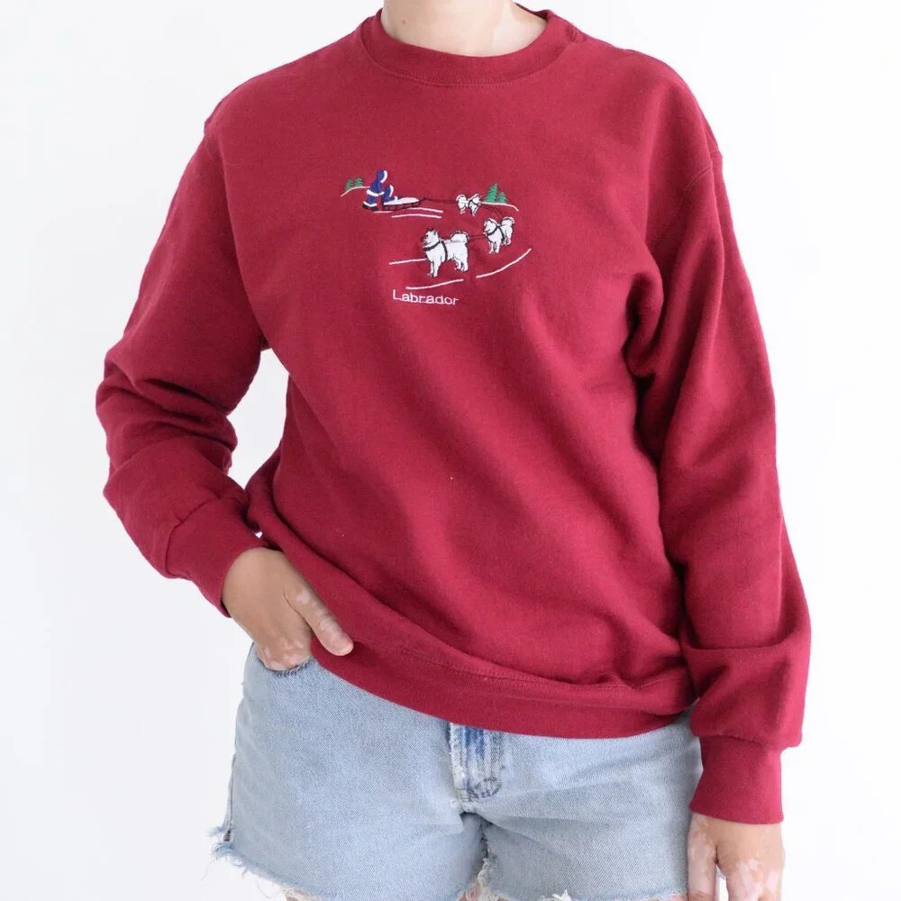 Fruit of the Loom Maroon Crewneck Sweatshirt with Embroidered Labradors